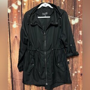 Nanette Lepore Black Lightweight Hooded Cinch Waist Anorak Jacket
